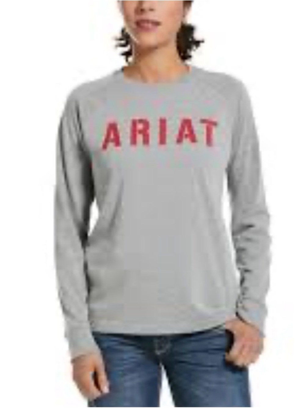 Ariat Rebar Gray Long Sleeve Logo Work Shirt Raglan‎ Crew Neck Medium